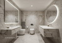 Luxurious Modern Marble Bathroom with Round Mirror and LED Lighting