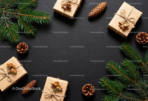 Rustic Christmas Gifts with Pinecones and Fir Branches