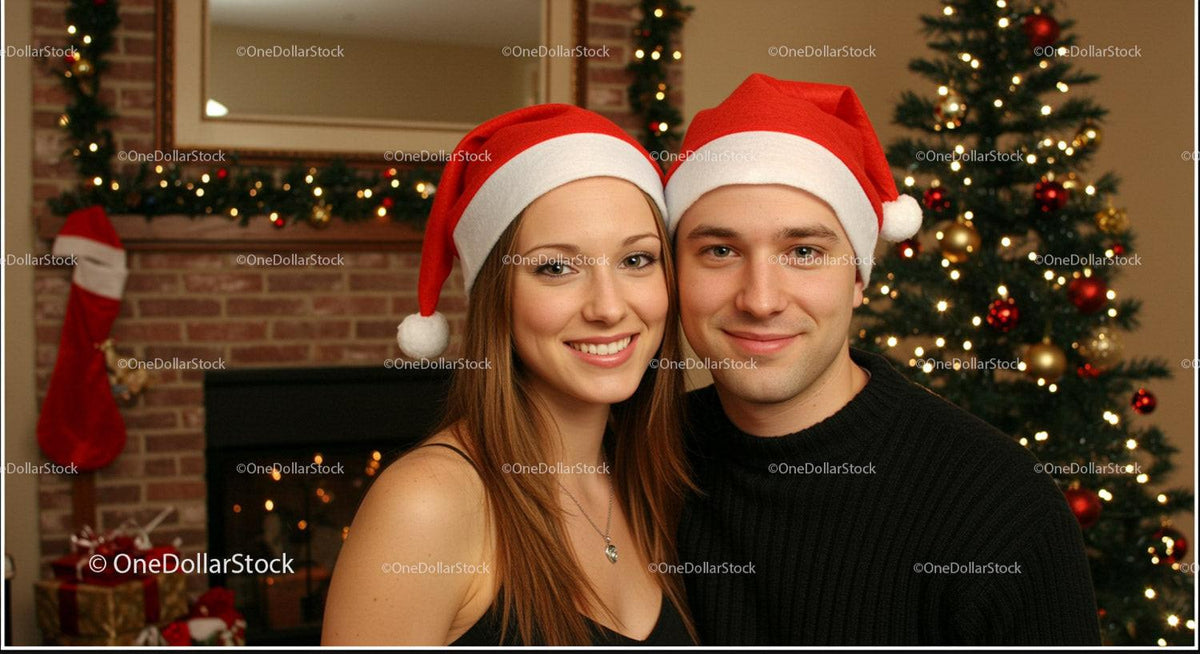 Couple Wearing Santa Hats Celebrating Christmas Together