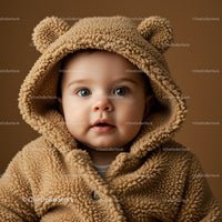 Adorable Baby Wearing Cozy Teddy Bear Hoodie