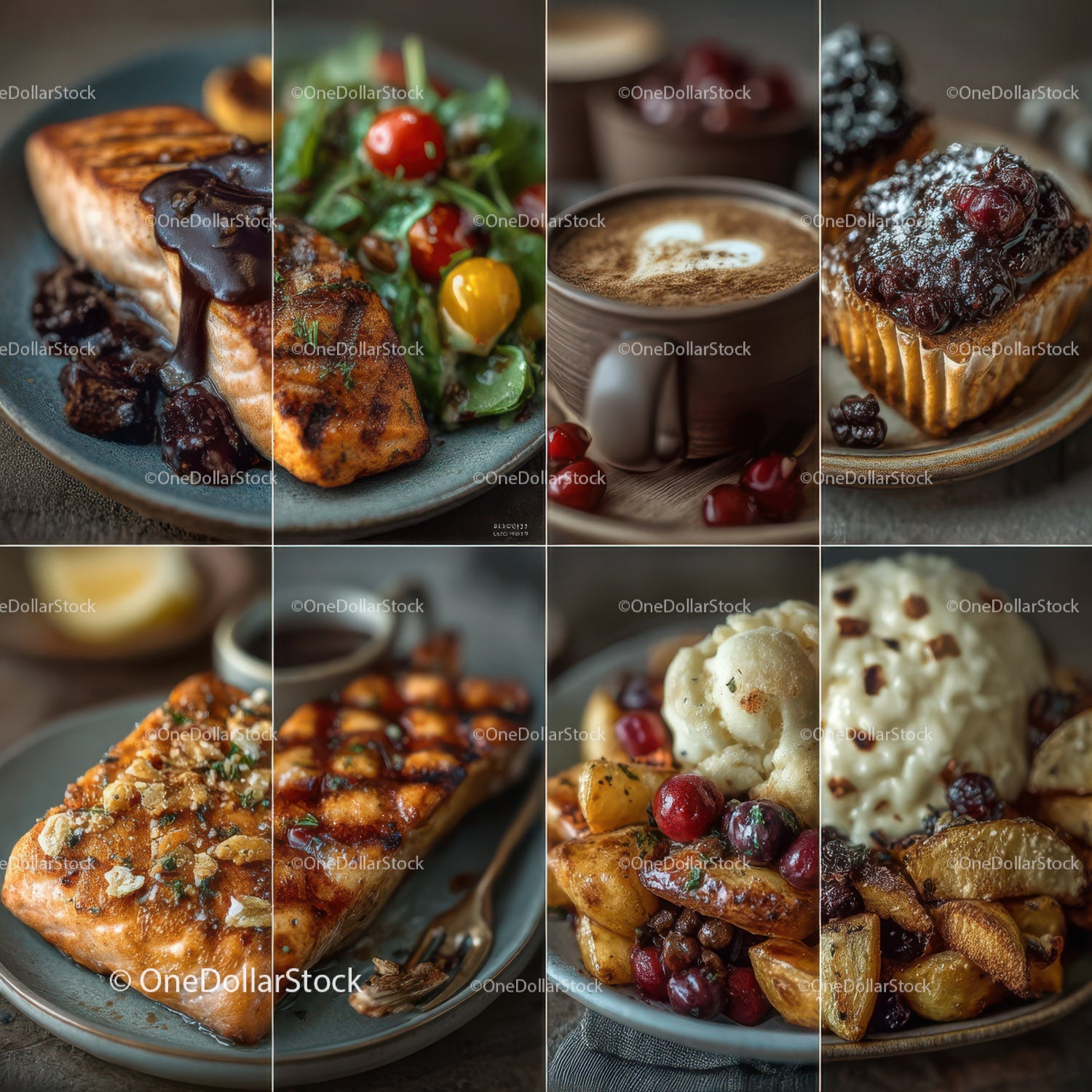 Variety of Sweet and Savory Food and Beverages with Fresh Fruit and Dessert
