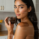 Beautiful Woman Applying Chocolate Body Scrub for Skin Care