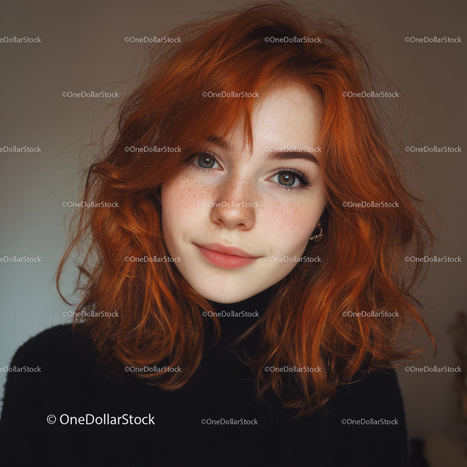 Close-Up of Red-Haired Woman with Freckles and Blue Eyes