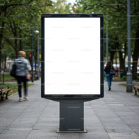 Blank urban billboard on city park walkway