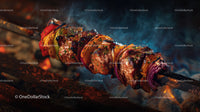 Juicy grilled chicken skewers with onion on barbecue