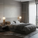 Modern Minimalist Bedroom with Large Window and Cozy Bedding