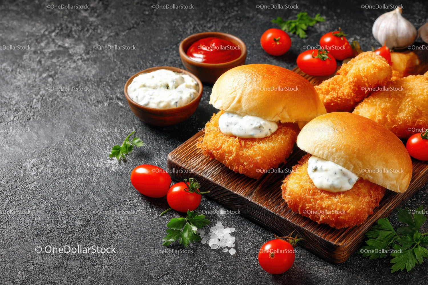 Crispy Fish Sandwiches with Cherry Tomatoes and Fresh Herbs