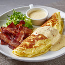 Savory Omelette with Crispy Bacon and Fresh Green Salad