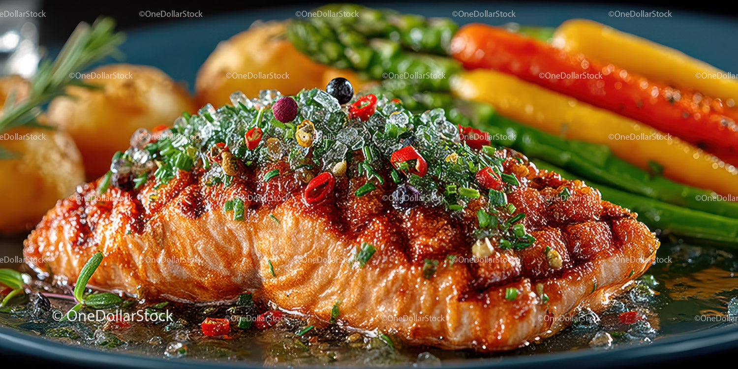 Gourmet Grilled Fish with Fresh Vegetables and Herb Garnish