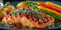 Gourmet Grilled Fish with Fresh Vegetables and Herb Garnish