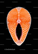 Fresh Raw Salmon Steak on Black Background