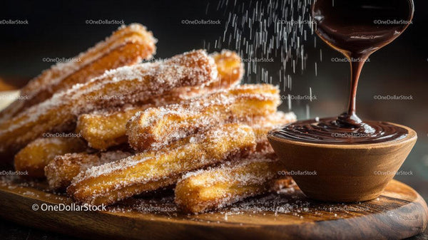 Crispy Churros with Chocolate Sauce and Sweet Dipping Treats