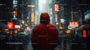 Vibrant City Night Scene with Rain and Neon Lights