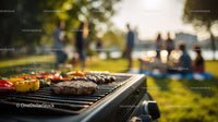 Barbecue Grill with Vegetables and Meat During Outdoor Gathering