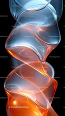 Abstract Glass Art with Flowing Shapes in Blue and Orange