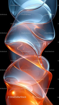 Abstract Glass Art with Flowing Shapes in Blue and Orange