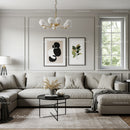 Elegant Modern Living Room with Neutral Tones and Botanical Art