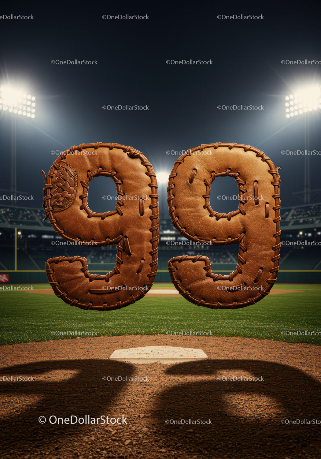 Baseball themed number ninety nine on field at night