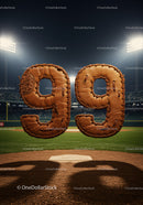 Baseball themed number ninety nine on field at night
