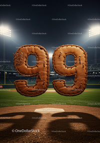 Baseball themed number ninety nine on field at night