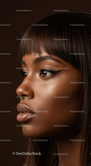 Portrait of an Elegant Woman with Brown Hair and Glossy Lips