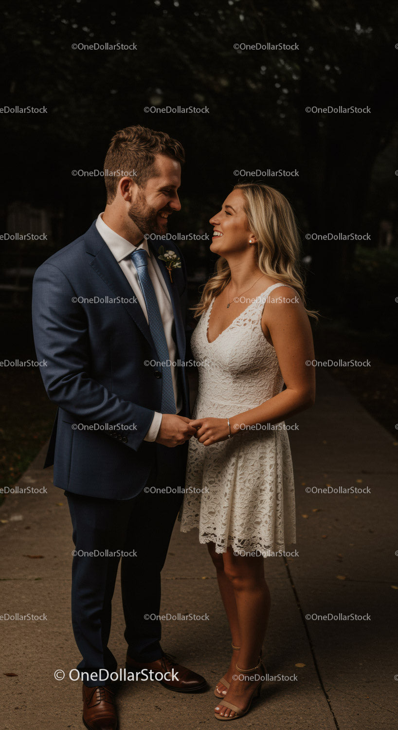 Couple sharing a joyful moment outdoors at dusk