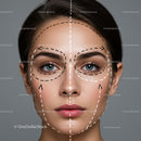 Close-up of Woman's Face with Skincare Markings for Facial Treatments