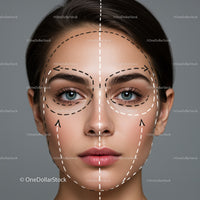 Close-up of Woman's Face with Skincare Markings for Facial Treatments