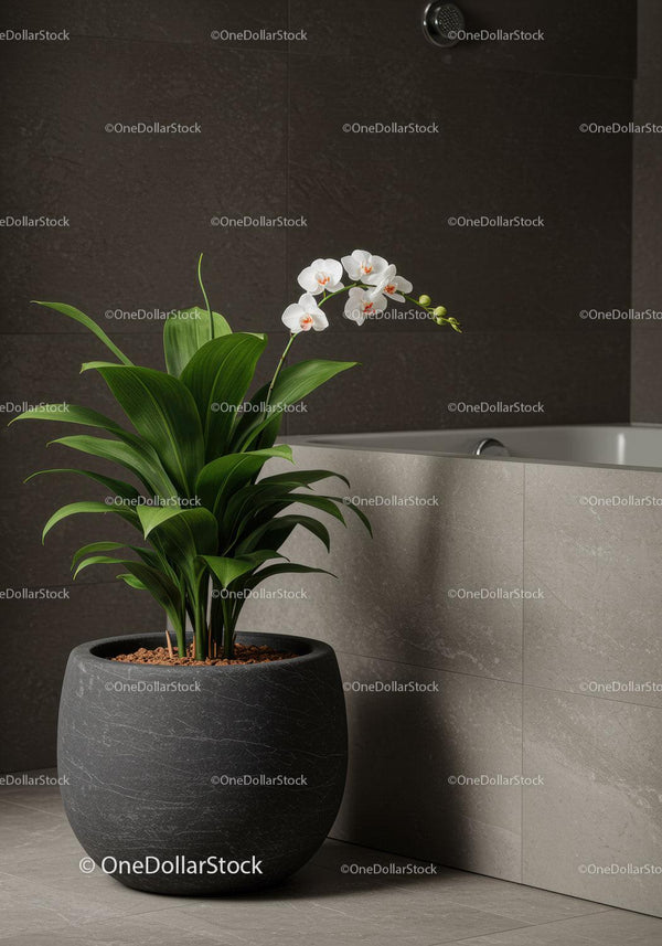 Elegancka Orchidea i Zieleń Wnętrz w Nowoczesnej Łazience