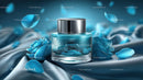 Elegant Blue Cosmetic Jar Among Delicate Petals