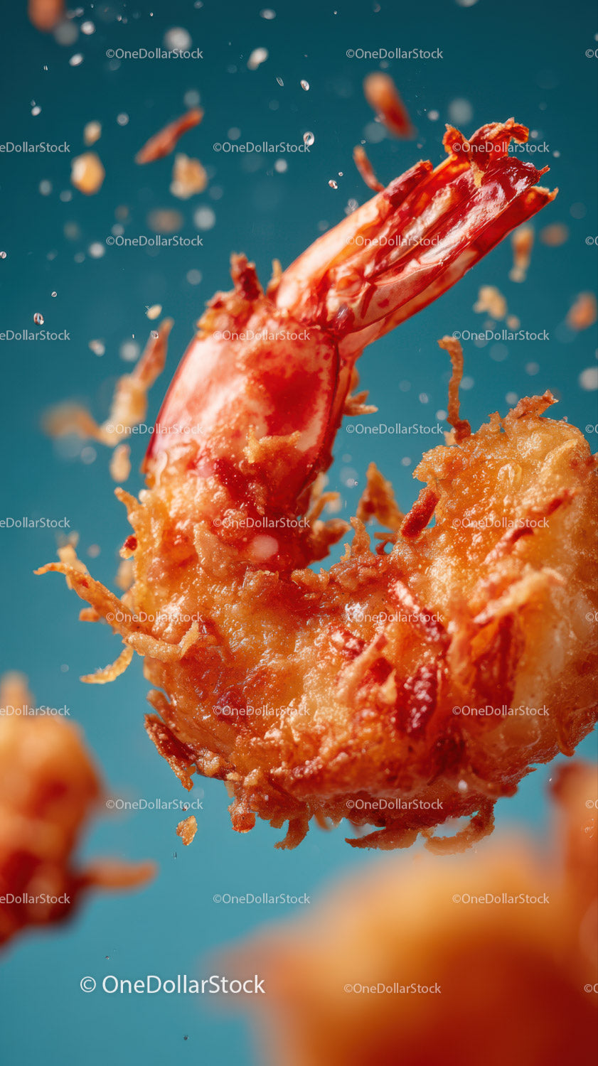 Crispy Breaded Shrimp with Tails in Close-Up for Seafood Dish