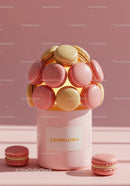 Creative macaron bouquet in pastel pink container
