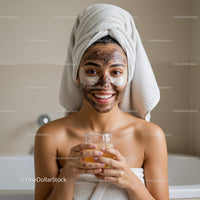 Woman with Facial Mask in Bathroom Enjoying Self-Care Ritual