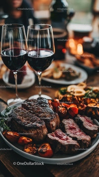 Gourmet Steak Dinner with Red Wine and Roasted Vegetables