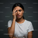 Confused and Frustrated Woman Touching Her Face in Portrait