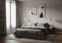 Modern Bedroom with Gray Bedding and Elegant Wall Art