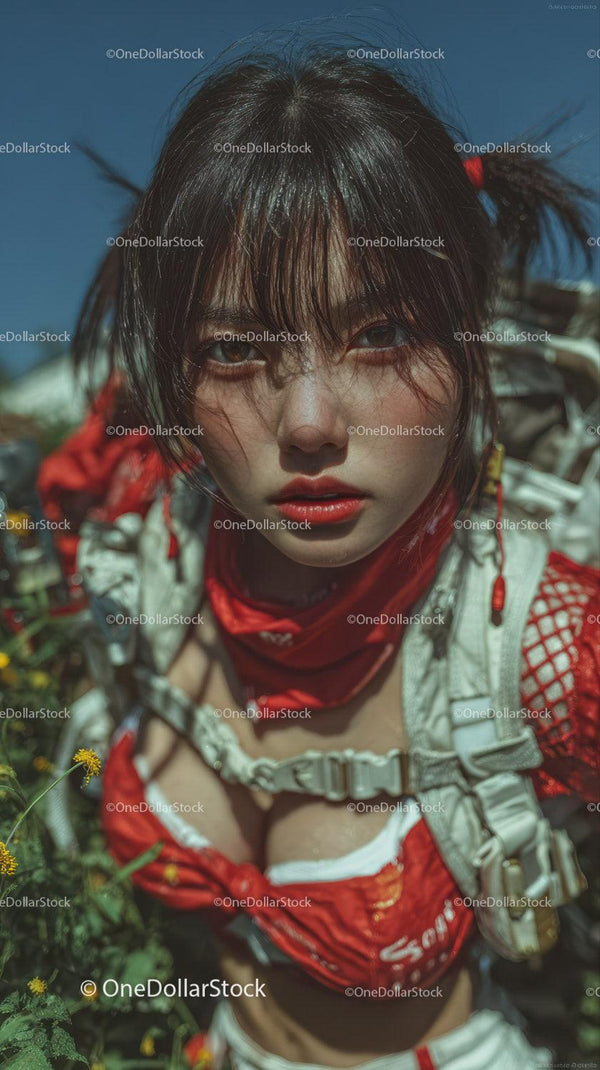 Young Woman Hiking in Mountain Wilderness with Active Gear