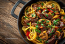Beef Stroganoff Pasta with Mushrooms and Red Peppers