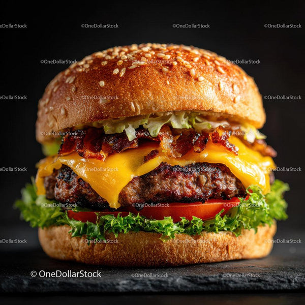 Gourmet cheeseburger z boczkiem i świeżymi warzywami