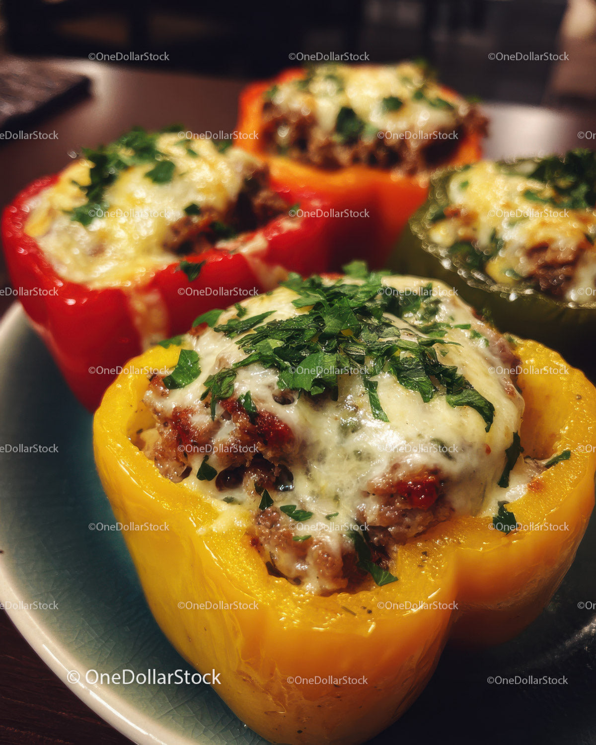 Colorful Bell Peppers Stuffed with Ground Meat and Cheese