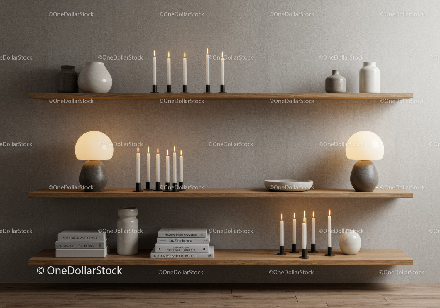 Minimalist Shelves with Candles and Ceramic Decor