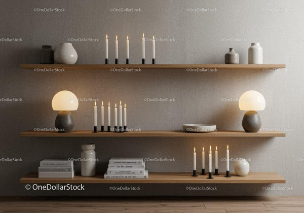 Minimalist Shelves with Candles and Ceramic Decor