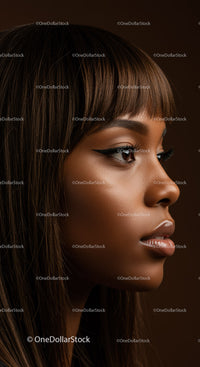 Elegant Female Portrait with Winged Eyeliner and Straight Hair