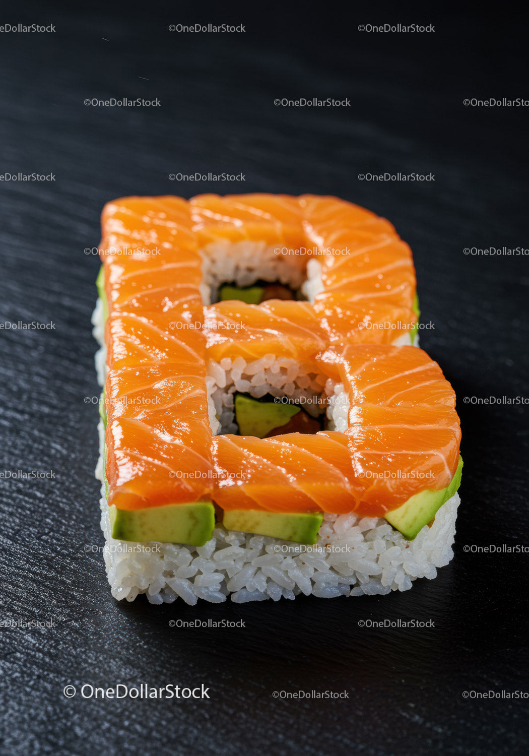 Creative Sushi Roll Shaped Like Number Eight on Black Surface