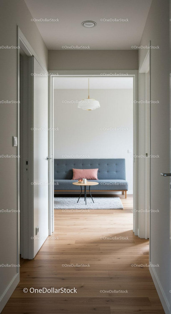 Nowoczesny minimalistyczny salon z wygodną sofą i eleganckim dekoracjami