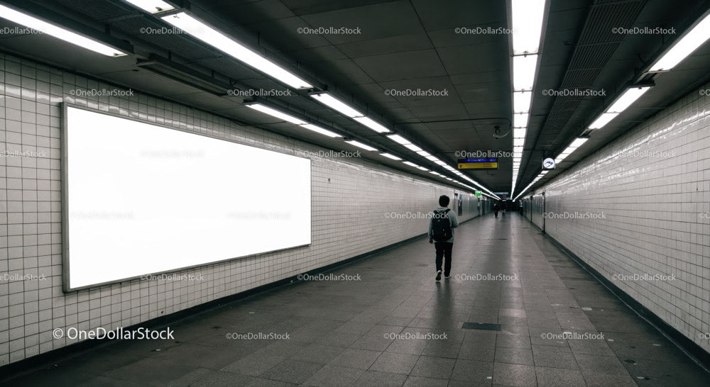 Minimalist Subway Tunnel with Tiled Walls and Modern Lighting