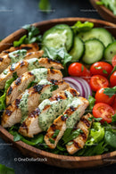 Grilled Chicken Salad with Cherry Tomatoes and Fresh Vegetables