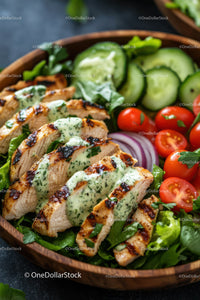 Grilled Chicken Salad with Cherry Tomatoes and Fresh Vegetables