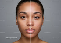 Side-by-Side Portrait of a Woman Showing Skin Improvement and Acne Reduction