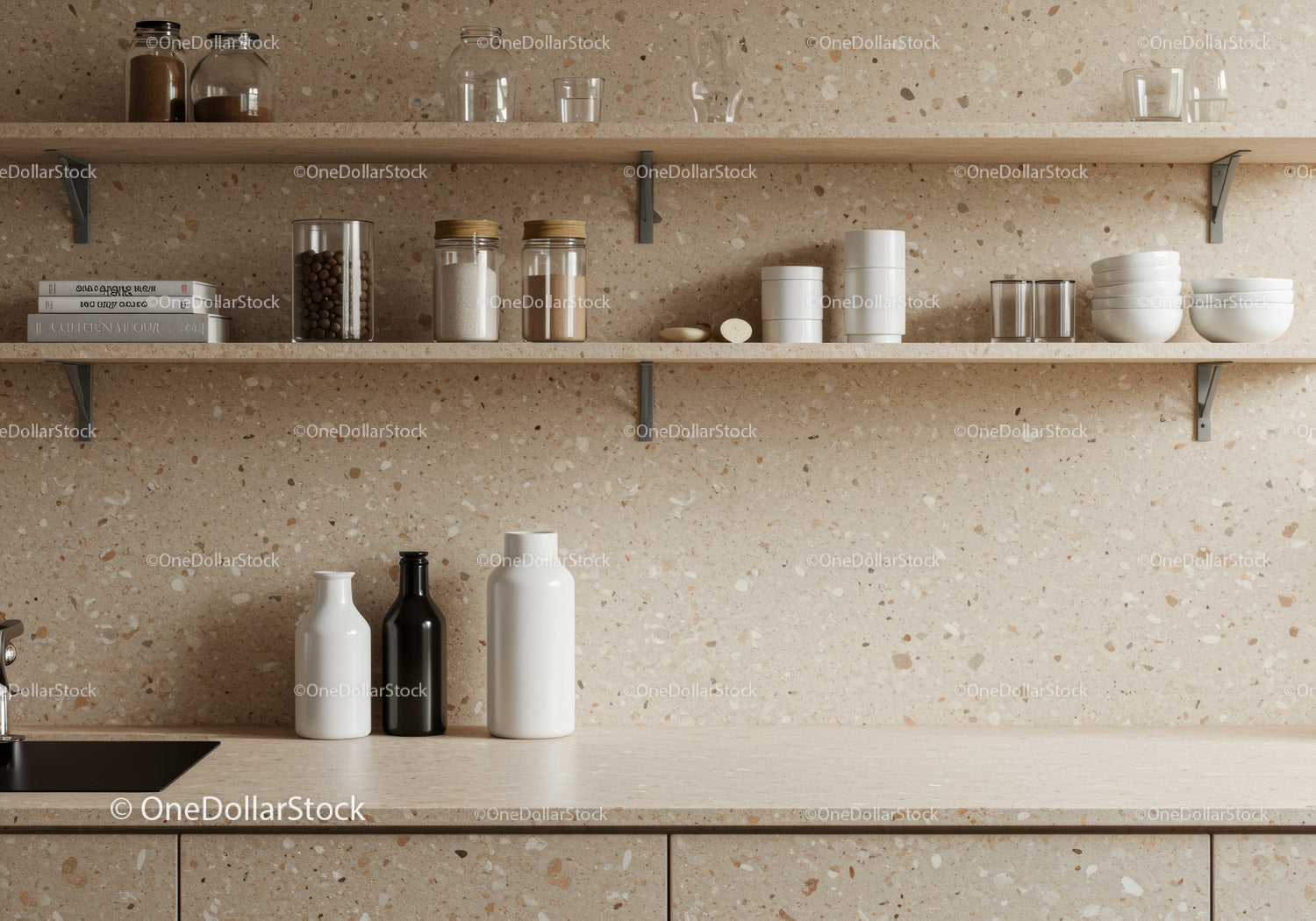 Modern Kitchen with Terrazzo Backsplash and Minimalist Decor